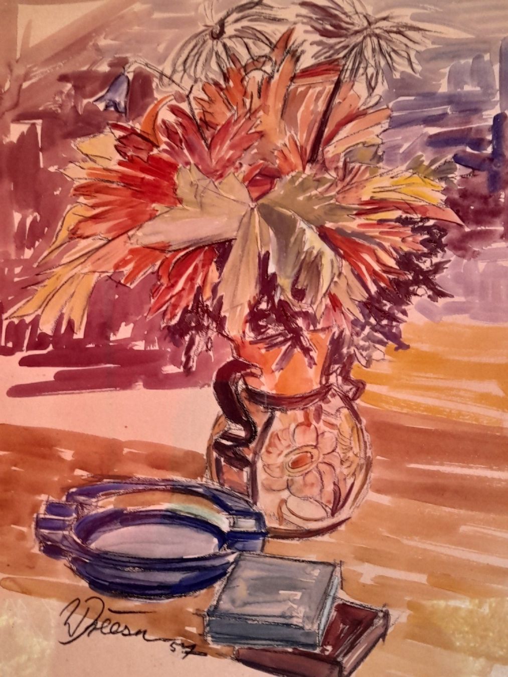 Gemälde: Willi Dreesen Brig " Blumen-Stillleben 1957 " – Gebraucht aus Thun von Treff.....e 7
