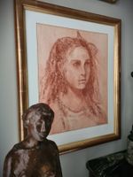 Schönes weibliches Portrait  /Rötel Zeichnung