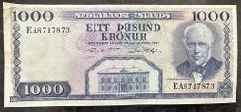 Island 1000 Kronur Banknote, Jahrgang 1961