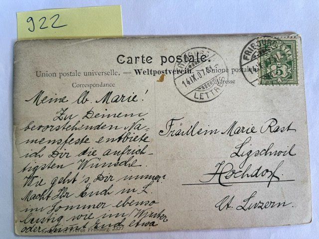 Ansichtskarten: alte Ansichtskarte Sonnenwyl, 1907 mit Stempel – Gebraucht aus Niederwil AG von dahu75 1