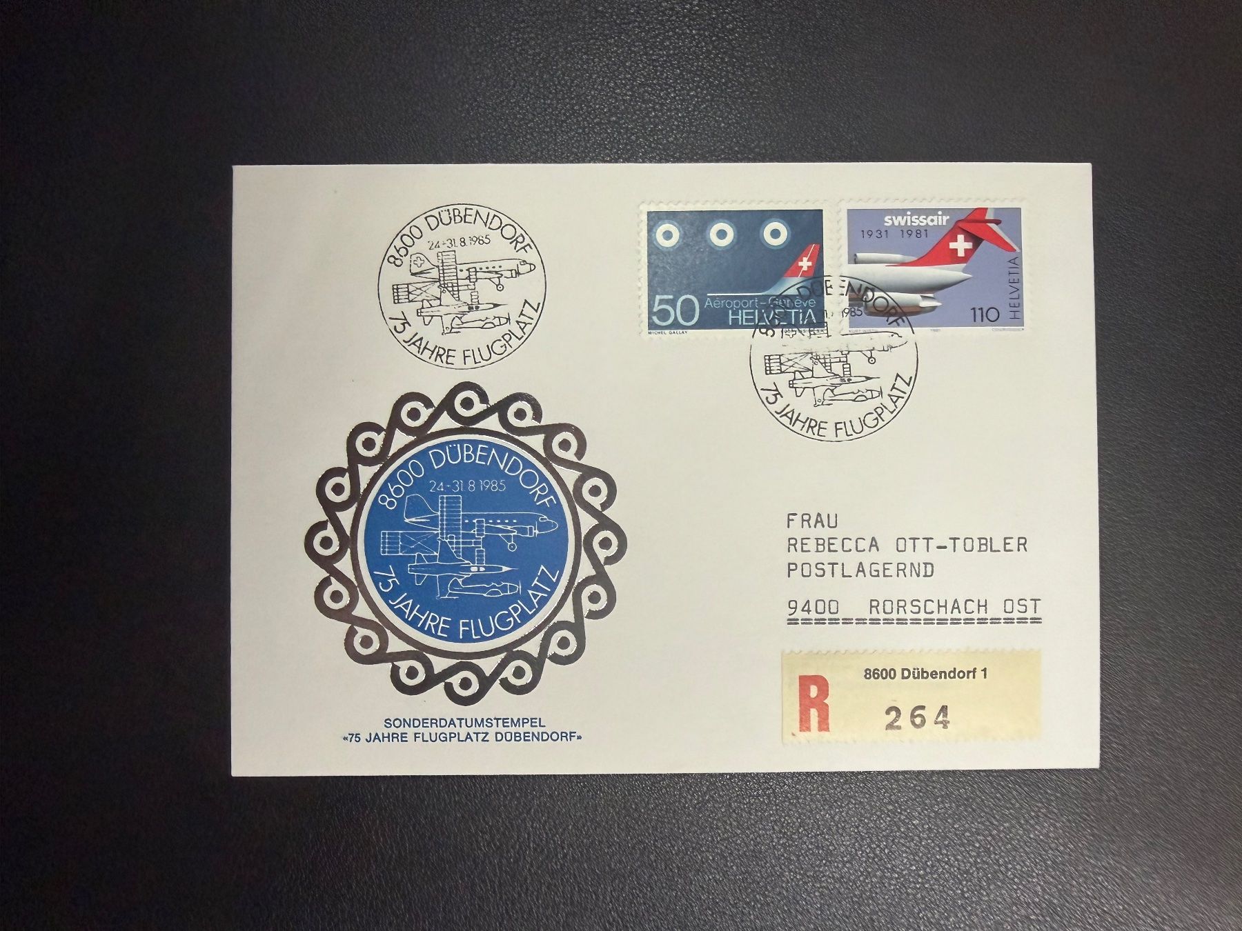 Timbri: 75 Jahre Flugplatz Dübendorf 1985 – Usato da oberrüti venduto da jeanmei