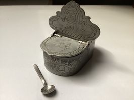 Altes Menage/Spender "SALZ & PFEFFER“ mit Löffel Metall
