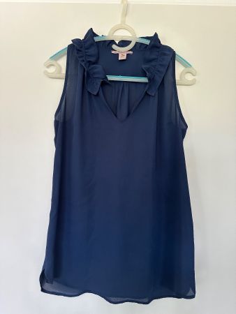 ANNA FIELD Bluse mit Rüschenkragen, Indigo-Blau, Damen 36