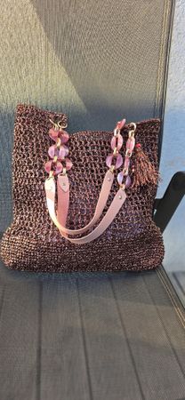 Handtasche Häkeltasche Shopper braun mit Holzperlen Sommer