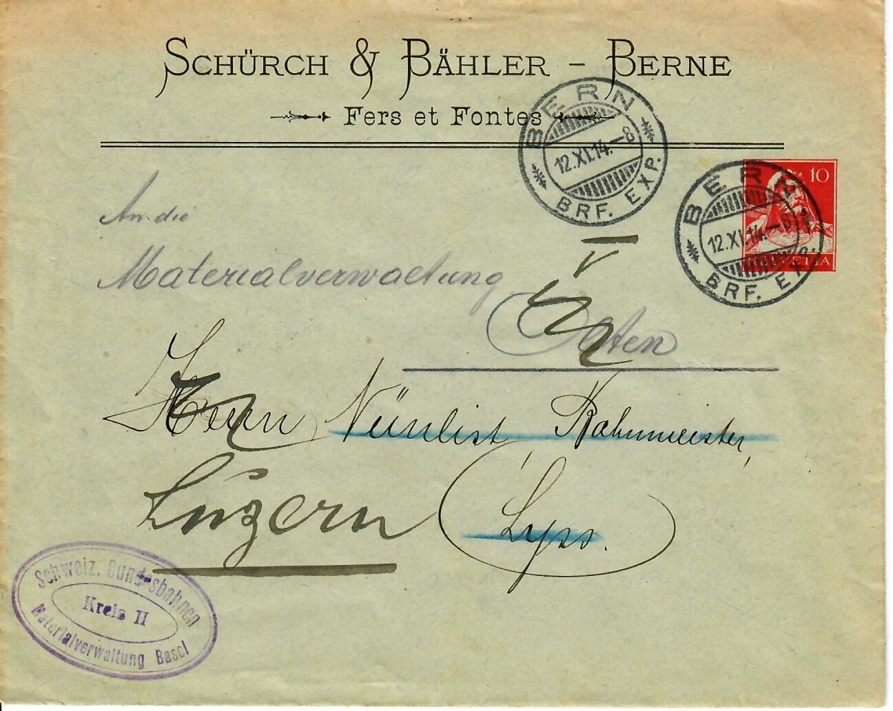 Alle Briefmarken: Brief, Ganzsache Bern 1914 – Gebraucht aus Hochdorf von Ziegel-16