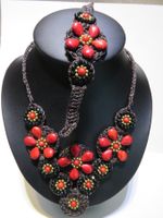 Handgemachte - Halskette mit Armband - Set - Neu - Rot
