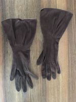 Braune antike vintage Wildlederhandschuh mit Mängel, XS-S