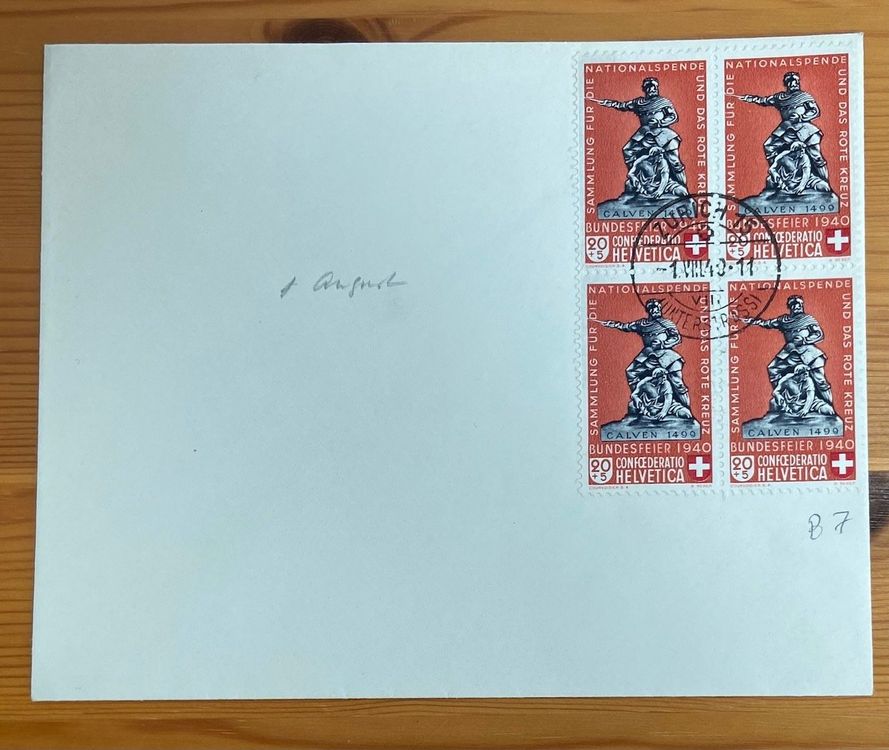 1940, B7x4, 0 ZÜRICH 1.VIII, BRIEF SIGN. LINIGER, SBK 400.-+ (Gebraucht ...