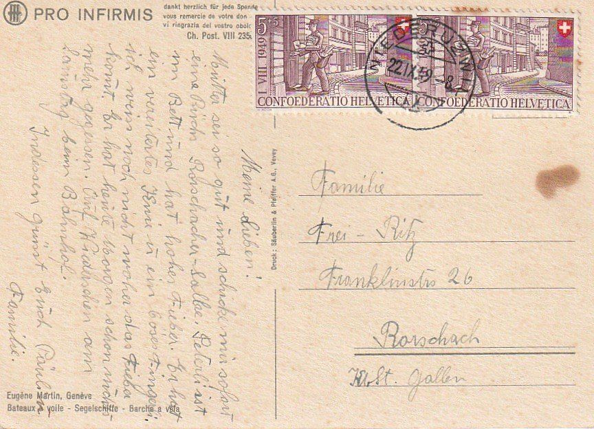 Tutti i francobolli: Pro Infirmis 1949, Segelschiffe, Eugène Martin – Usato da Aarburg venduto da Aare10 1