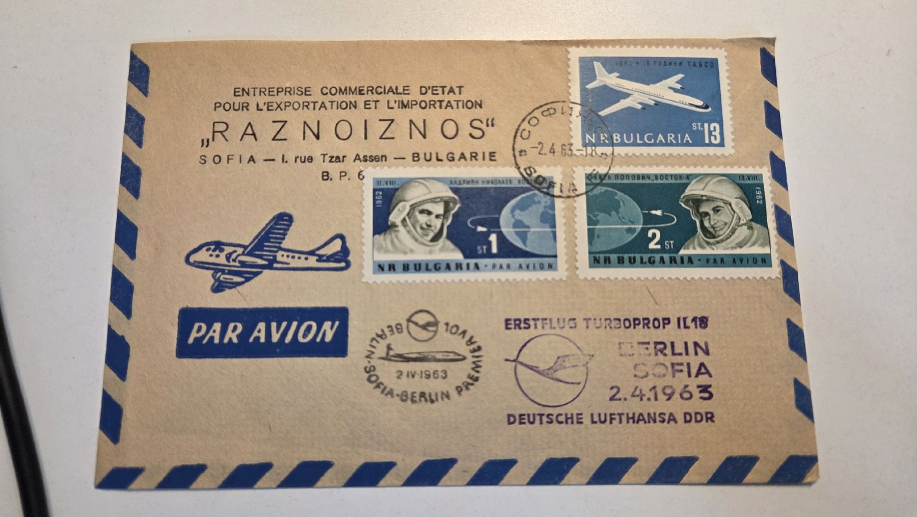 Alle Briefmarken: 1963  1. Flug Turboprop Sofia  - Berlin Deutsche Lufthansa  – Gebraucht aus Arni AG von Moth68