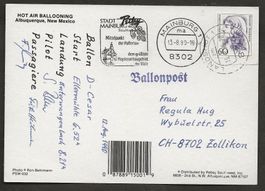Ballon 1990 Deutschland Ellermühle Mainburg Luftpost
