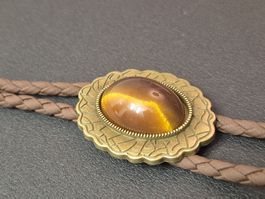 43) Bolo-Tie Westernkrawatte Tigerauge Stein Bronze