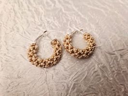 Elegante Creolen Ohrringe /Gold/Cream Handmade nr3