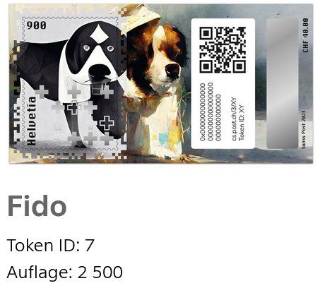 Tutti i francobolli: Swiss Crypto Stamp 3.0 ID 7 "Fido" mit NFT – Usato da Basel venduto da TokenID1