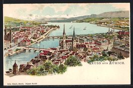 Zürich, Ortsansicht aus der Vogelschau