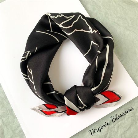 New 53cm 100% Silk Scarf Black Scarf Abstract Unicorn