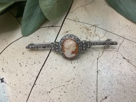 Antike Stabbrosche, Cameo und Markasiten Silber