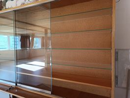 Vitrinenschrank Holz Glas Schiebetüren 250x110x24cm