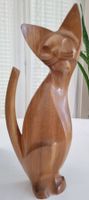 Schöne Holzkatze Skulptur Vintage Deko Figur