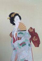 Estampe japonaise sur soie. Courtisane