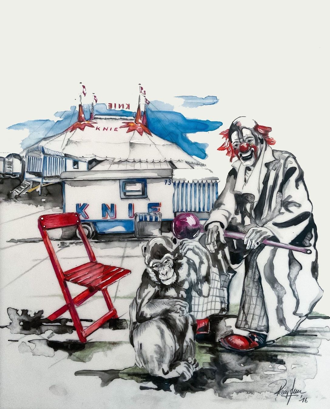 Gemälde: Rolf Knie Original "Clown mit Affe"  Circus Knie – Neu (gemäss Beschreibung) aus Uetliburg SG von Losa 2