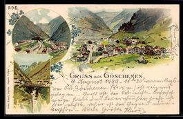 Litho Göschenen, Ortsansicht, Brücke 