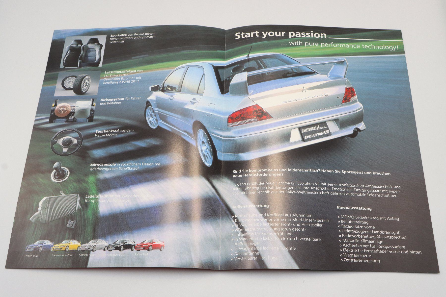 Mitsubishi Documenti: Mitsubishi Lancer Evolution VII Carisma GT 2002 Prospektblat – Usato da Bühl b.Aarberg venduto da Collectorpassions 2