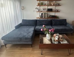 Blaues Cord-Ecksofa