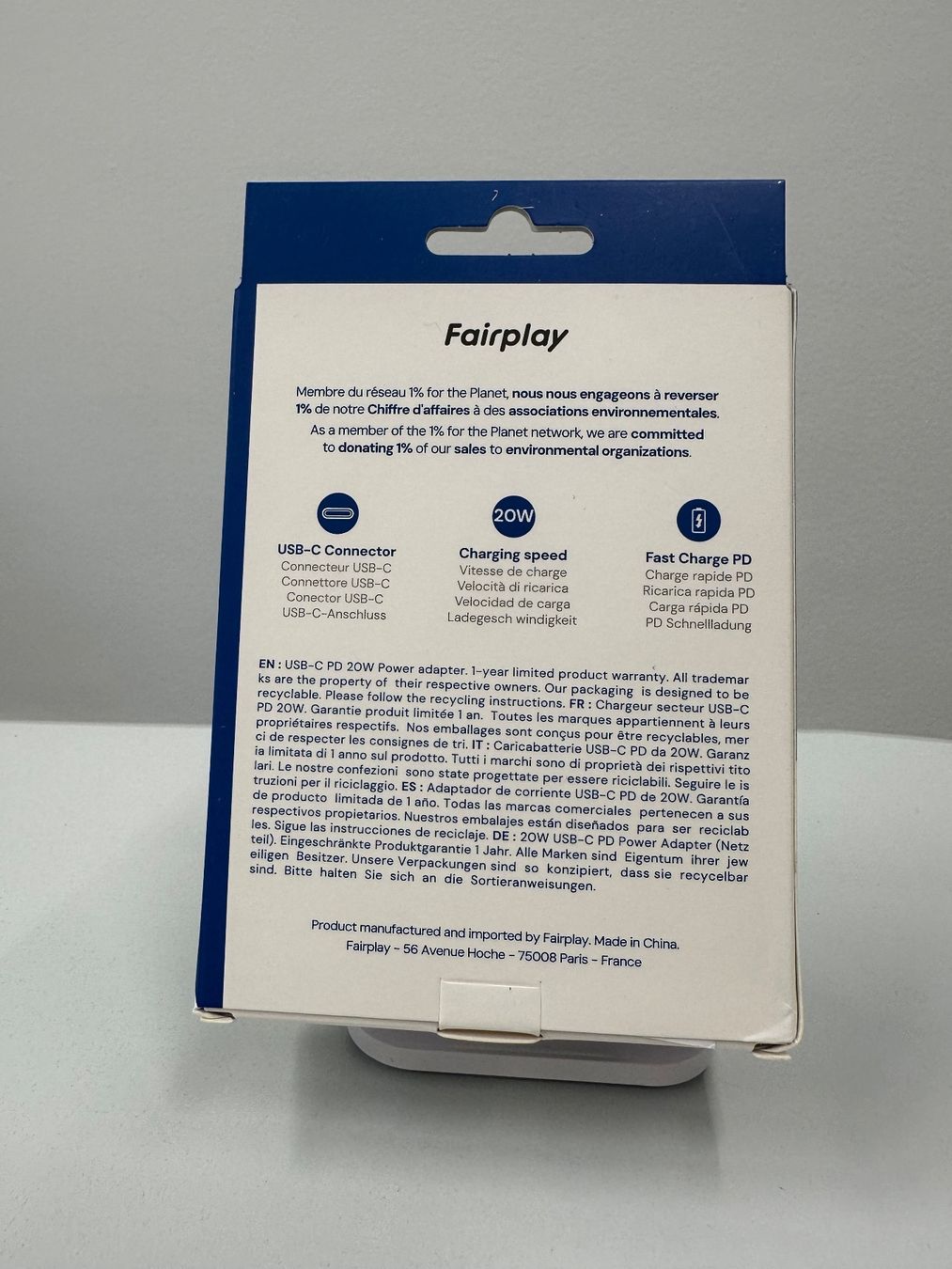 Caricabatterie: FAIRPLAY Chargeur 20W USB-C – Nuovo e nell'imballaggio originale da Zug venduto da ElPhone 1
