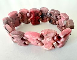 Rosa Steinmosaik – breites Rhodonit-Armband - Unikat & Neu