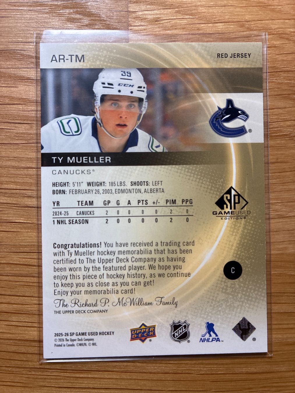 Topps Sammelbilder & Trading cards: Upper Deck SP Ty Mueller Canucks Patch Red – Gebraucht aus Wangenried von Garagara 1