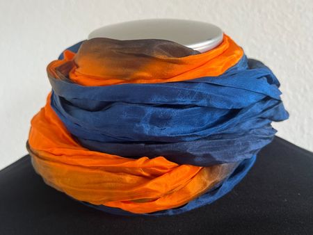 Colora Schal, 100% Seide, Orange/Blau, NEU