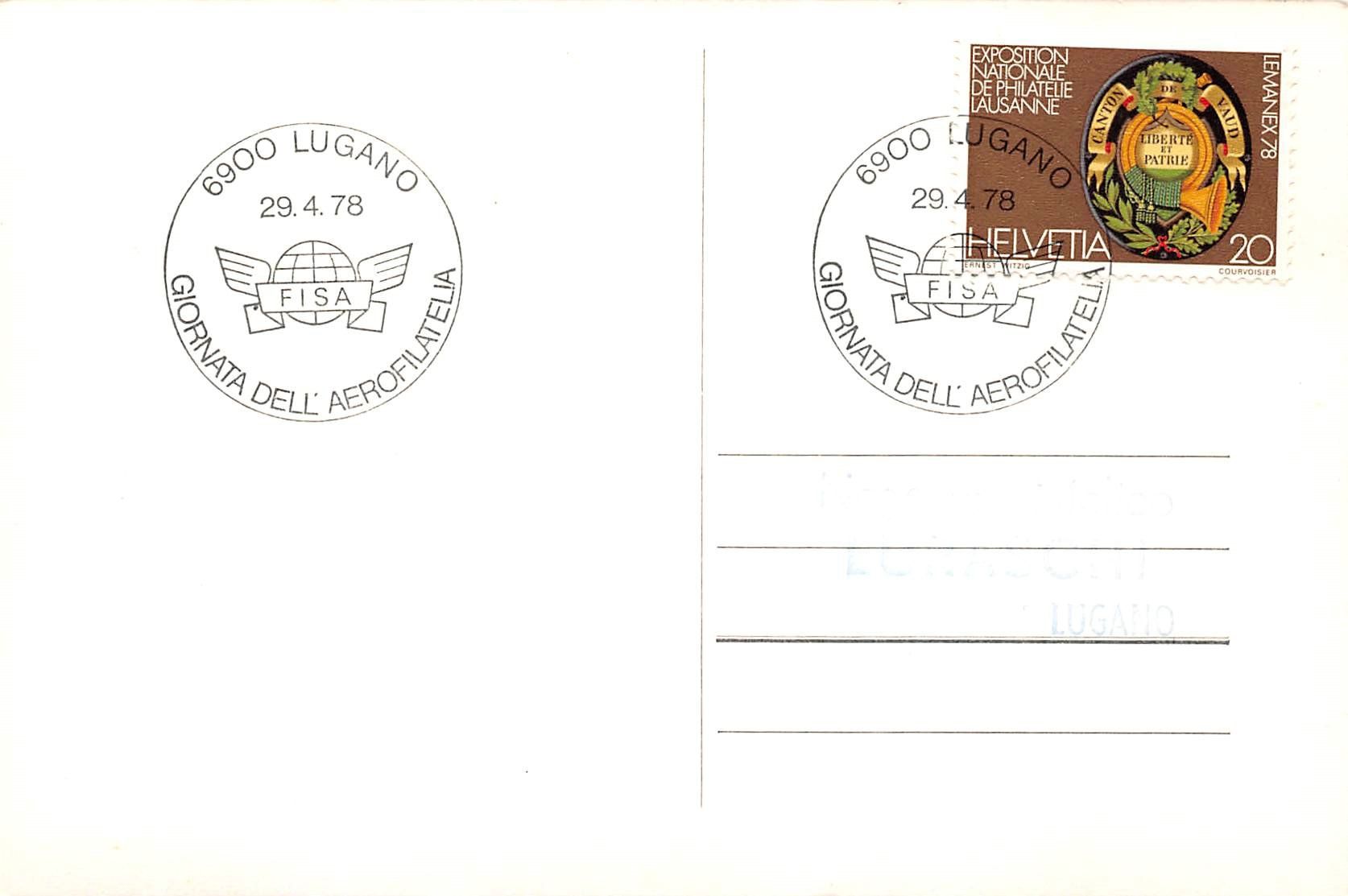 Cartoline postali: Lugano, Wasserflugzeug – Usato da Ottikon b.Kemptth. venduto da Neptun1974 1