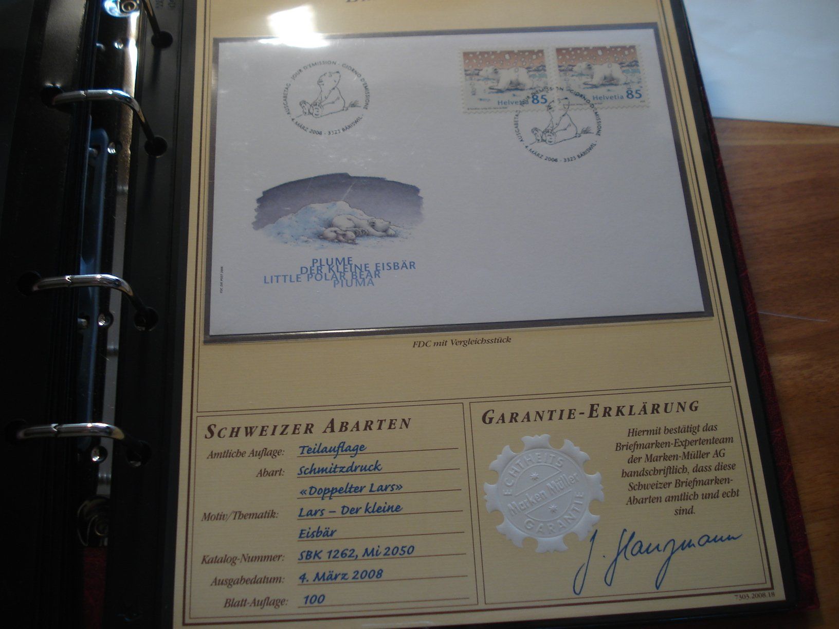 Alle Briefmarken: Abart "der Kleine Eisbär" 2008, FDC "Doppelter Lars" – Gebraucht aus Niederwil AG von morostahu