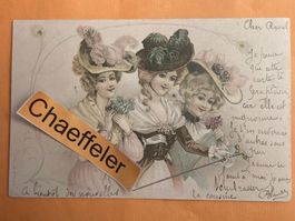 Französische Postkarte 1904 mit 3 Damen