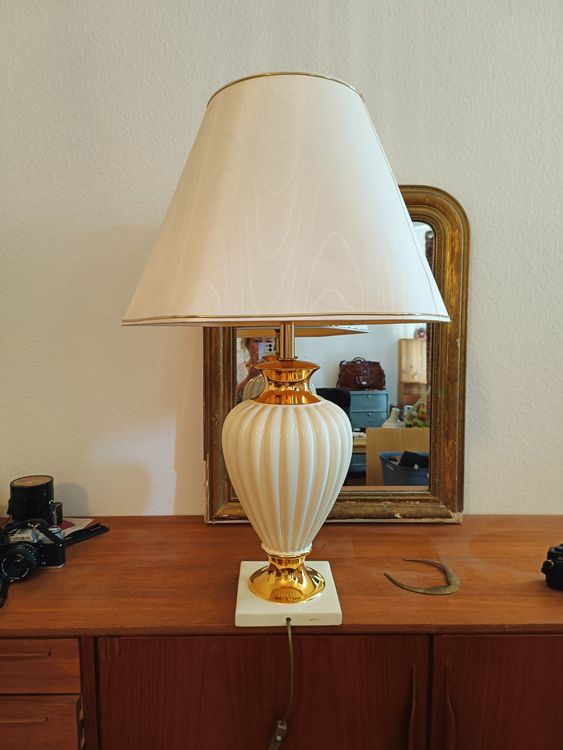 Lampe Dauphin Vintage Années 70/80 - En Métal Laqué Couleur écaille De Tortue, Avec Abat-jour