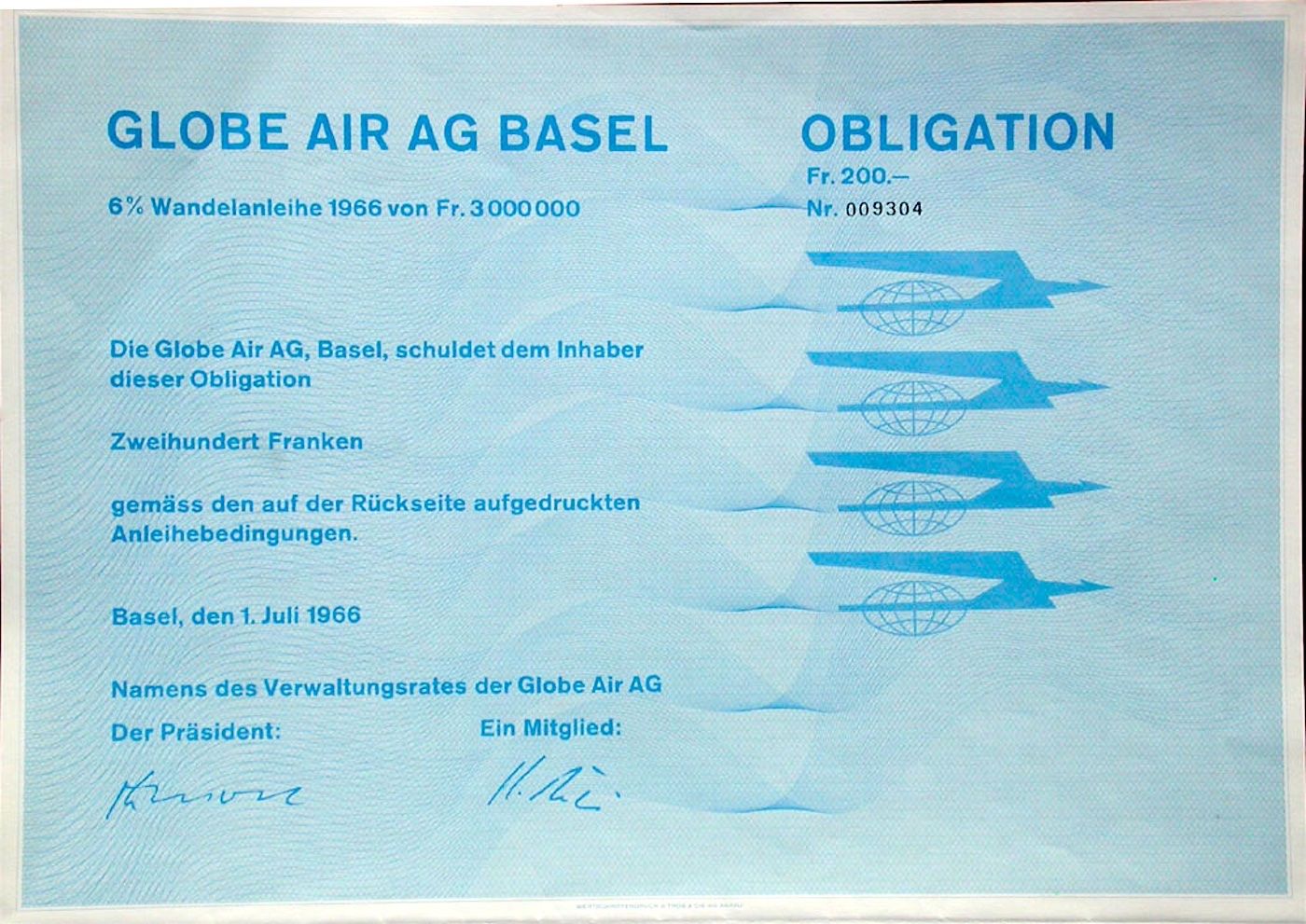 Documents: Globe Air AG, Basel - 1966 – D'occasion à Solothurn par Sgasche