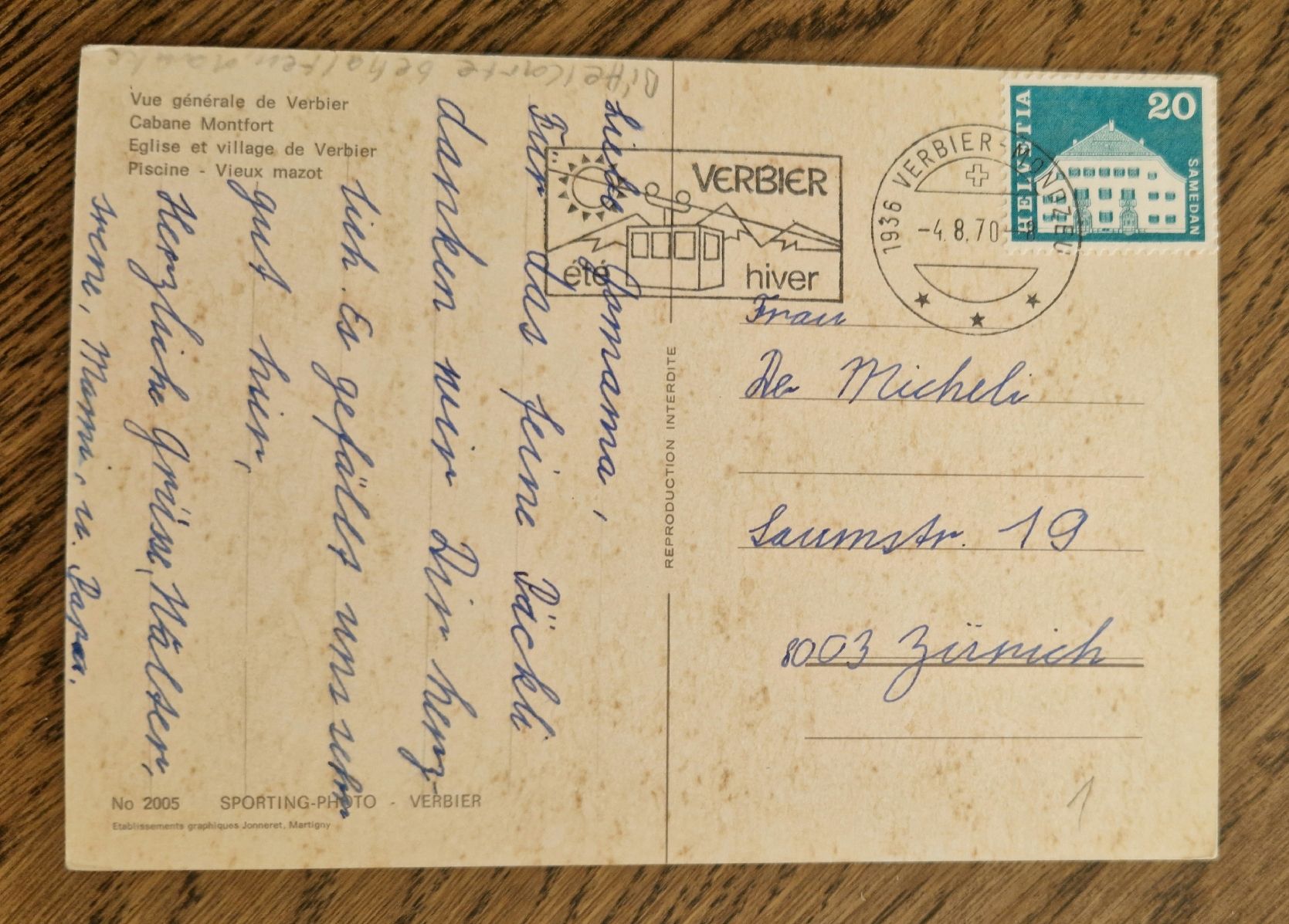 Cartoline postali: Verbier 1970 – Usato da Ebikon venduto da Donar50 1