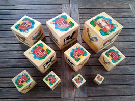 Holzwürfel Stapelspielzeug Bauernhoftiere, 10 Teile