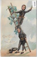 Viel Glück im neuen Jahre - 2 kleine Kaminfeger- Präge-Litho