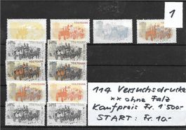 1951 : Versuchs-Drucke Sammlung mit 114 Marken