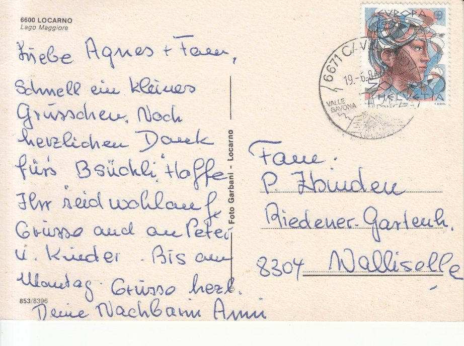 Cartoline postali: Locarno 1986 – Usato da Bürglen TG venduto da StampGraf 1