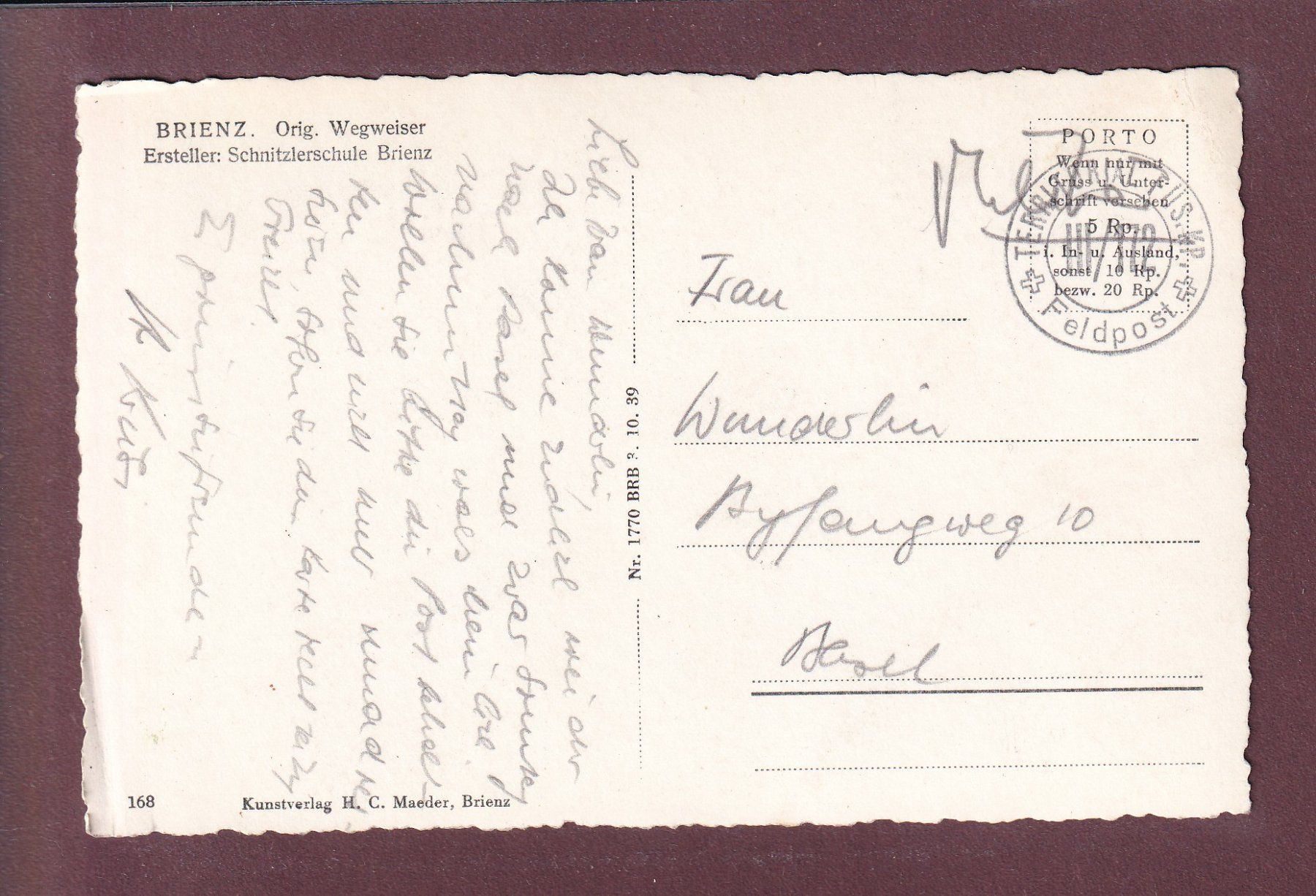 Cartoline postali: BRIENZ - Schiffstation - Feldpost – Usato da Pully venduto da nicecards-shop 1