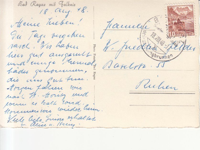Cartoline postali: Bad Ragaz 1948 – Usato da Bürglen TG venduto da StampGraf 1
