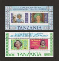 2 x Block QUEEN Mother ELIZABETH England 85th Birthday Tanza