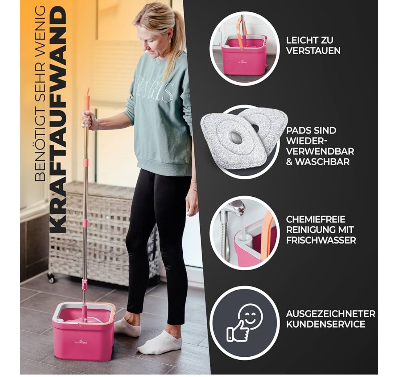 Sonstige Reinigungsgeräte: Wischmopp Set mit Eimer – 2-Kammer-System zur Trennung – Neu und originalverpackt aus Amriswil von JaJa-Express 4