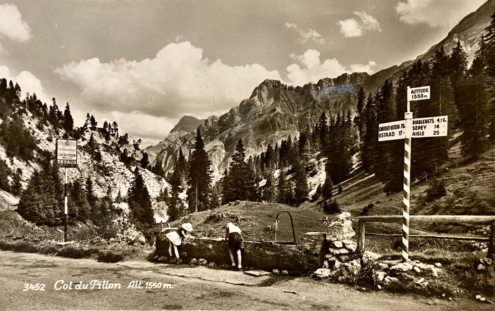 1950 - Alte Foto AK Col du Pillon - Belebt - Texaco Schild (Gebraucht ...