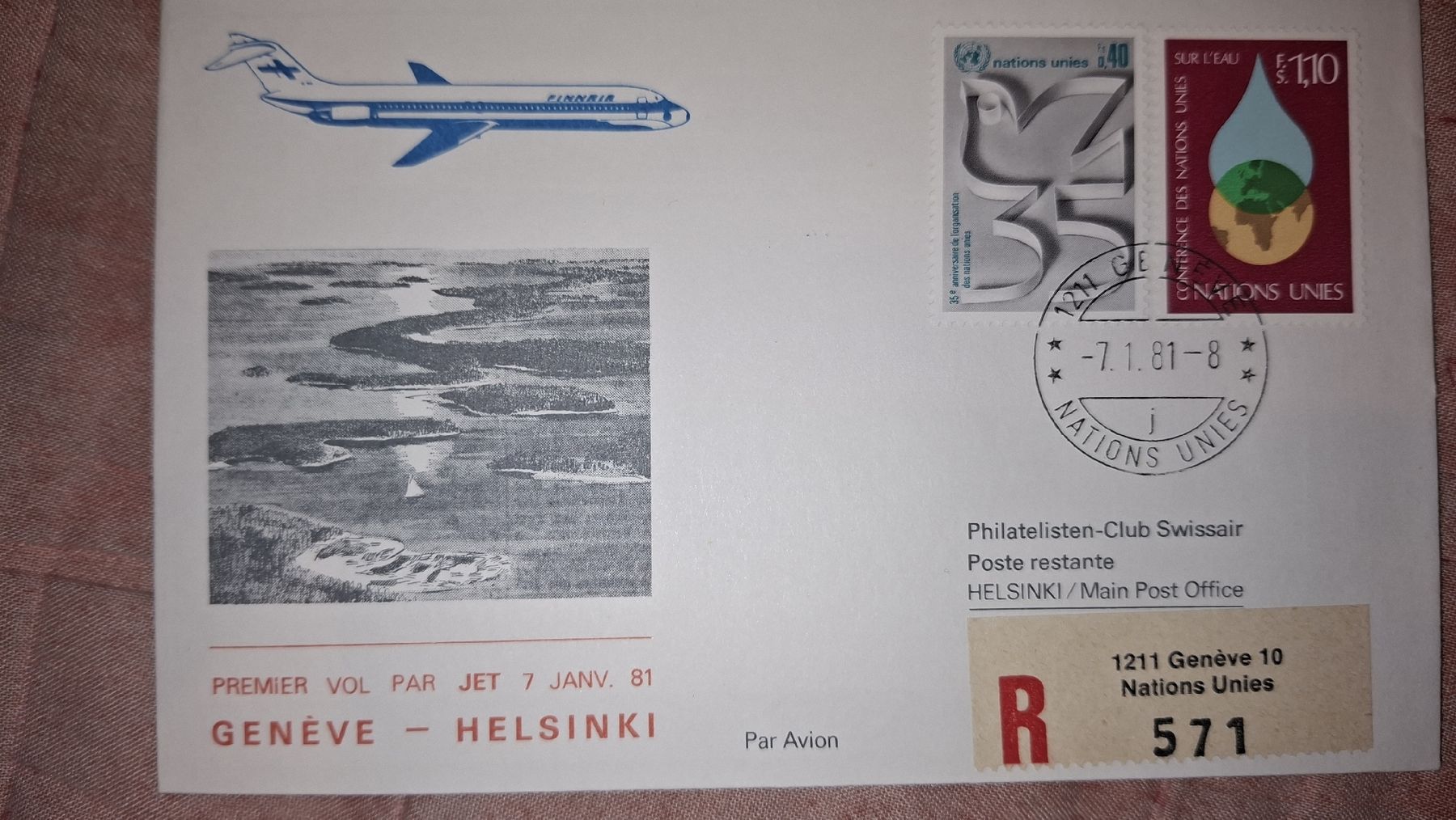 Tutti i francobolli: Swissair Geneve - Helsinki 07.01.1981 – Usato da Balgach venduto da SIMEON27