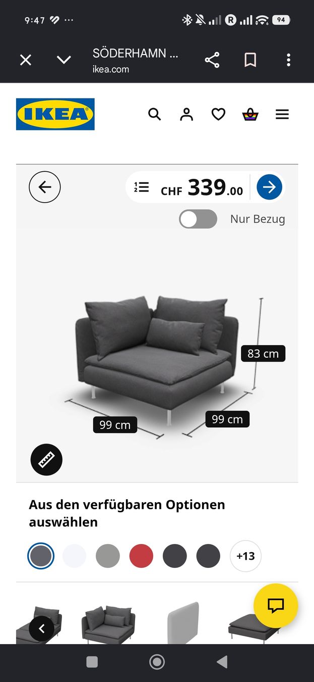 Ikea Divani: Ikea söderhamn Eck element mit plus ein Armlehne – Usato da Hitzkirch venduto da hen_jr6s 3
