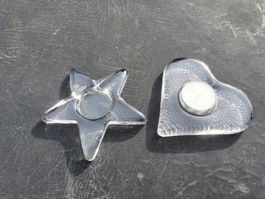 Teelichthalter Glasi Hergiswil Stern & Herz Set, gebraucht